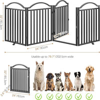 BHG Metal No-Assembly Freestanding Dog Gate with Door Walk Through, Extra Wide 96", Extra Tall 32" Pet Gate, Accordion Puppy Folding Playpen Dog Fence for Indoor & Outdoor, with 2PCS Support - Black