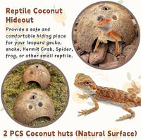 PINVNBY 2 PCS Natural Coconut Reptile Hideouts Lizard Coco Hut Hermit - Natural Surface / 2 PCS - image 3