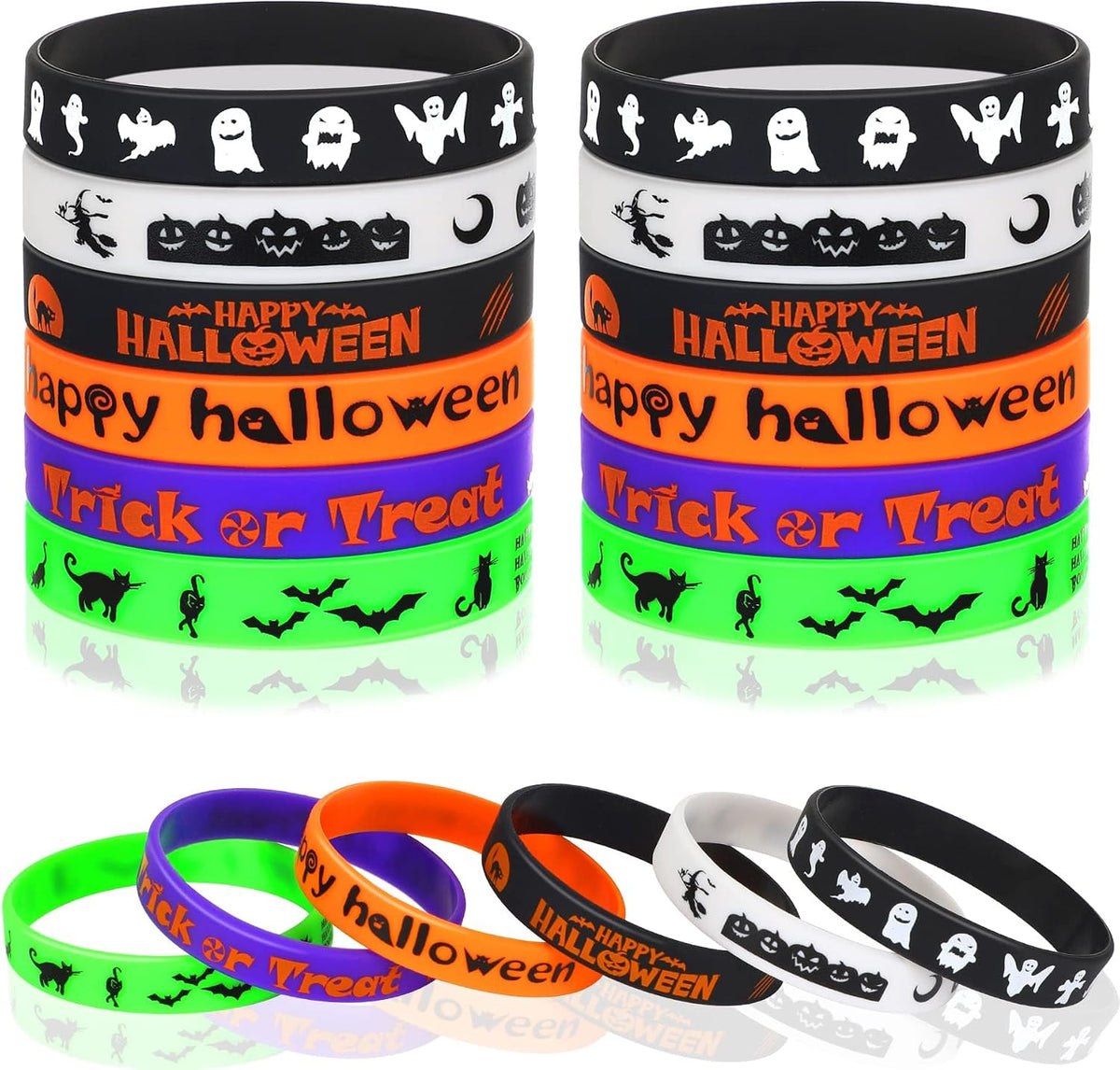 JUNEBRUSHS 24pcs Halloween Silicone Bracelets - Halloween Style