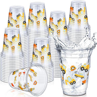 Uiifan construction party cups, 50 plastic 12 oz cups with excavator and crane prints