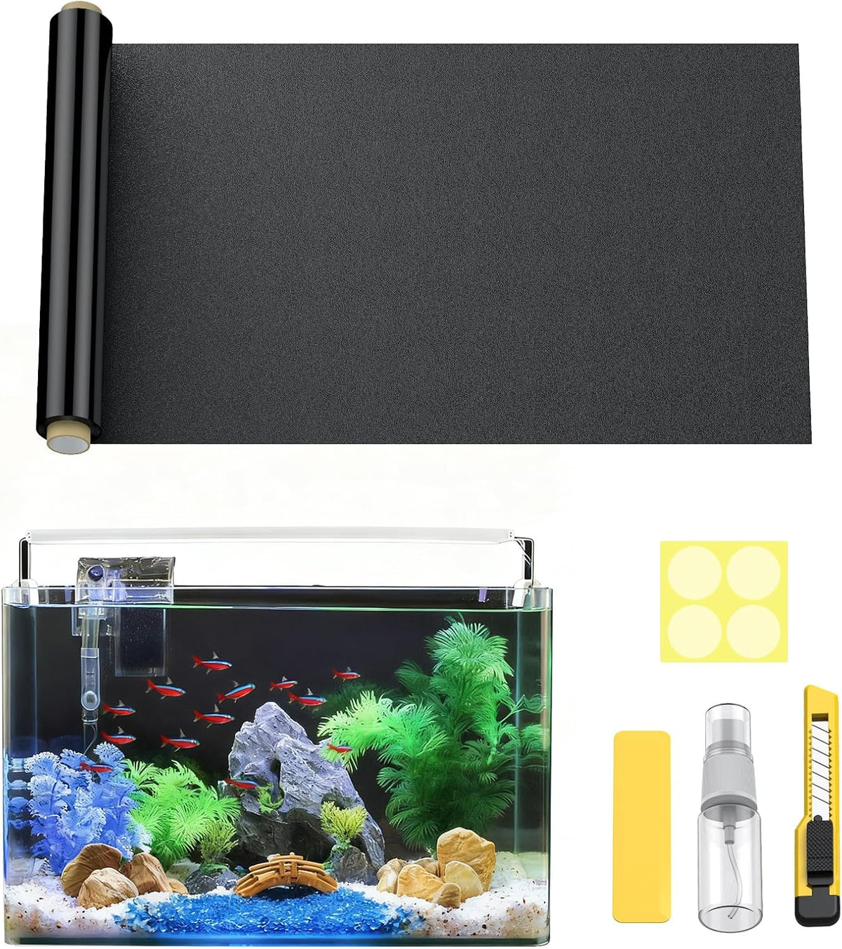 Pawfly Black Aquarium Background - 39.3" x 11.8"