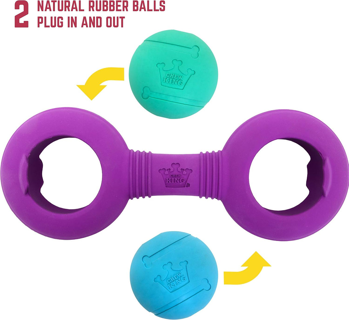 Chew King Fetch Balls Extremely Durable Natural Rubber Toy 2.5 inch - Throw Stick - 2 Balls - image 3