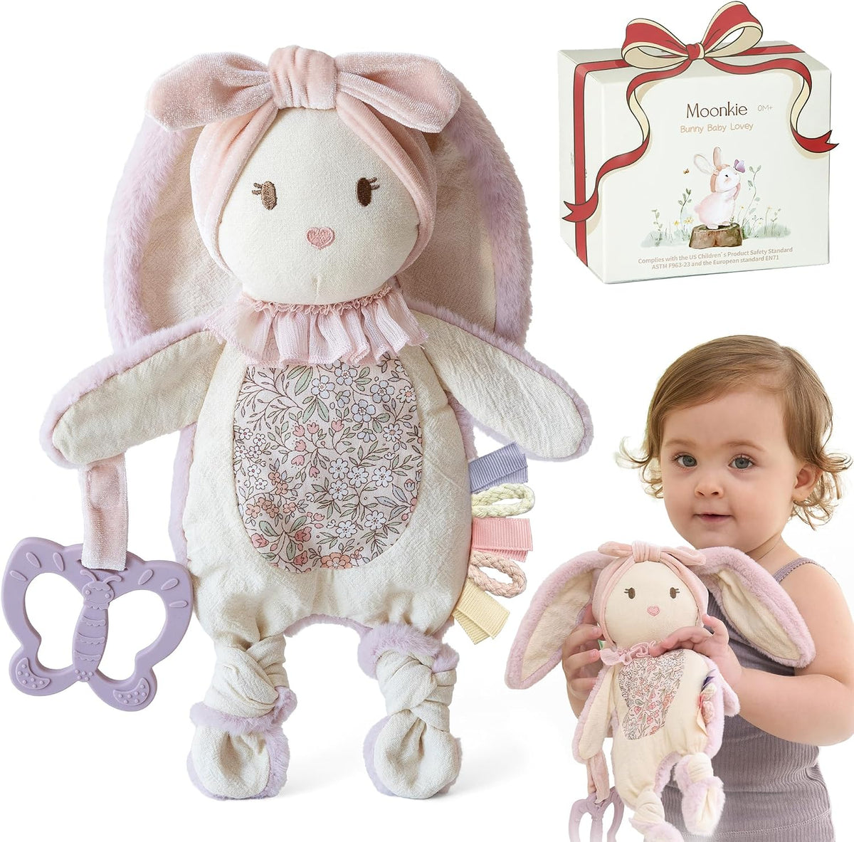 Moonkie Baby Lovey with Silicone Teether - Pink