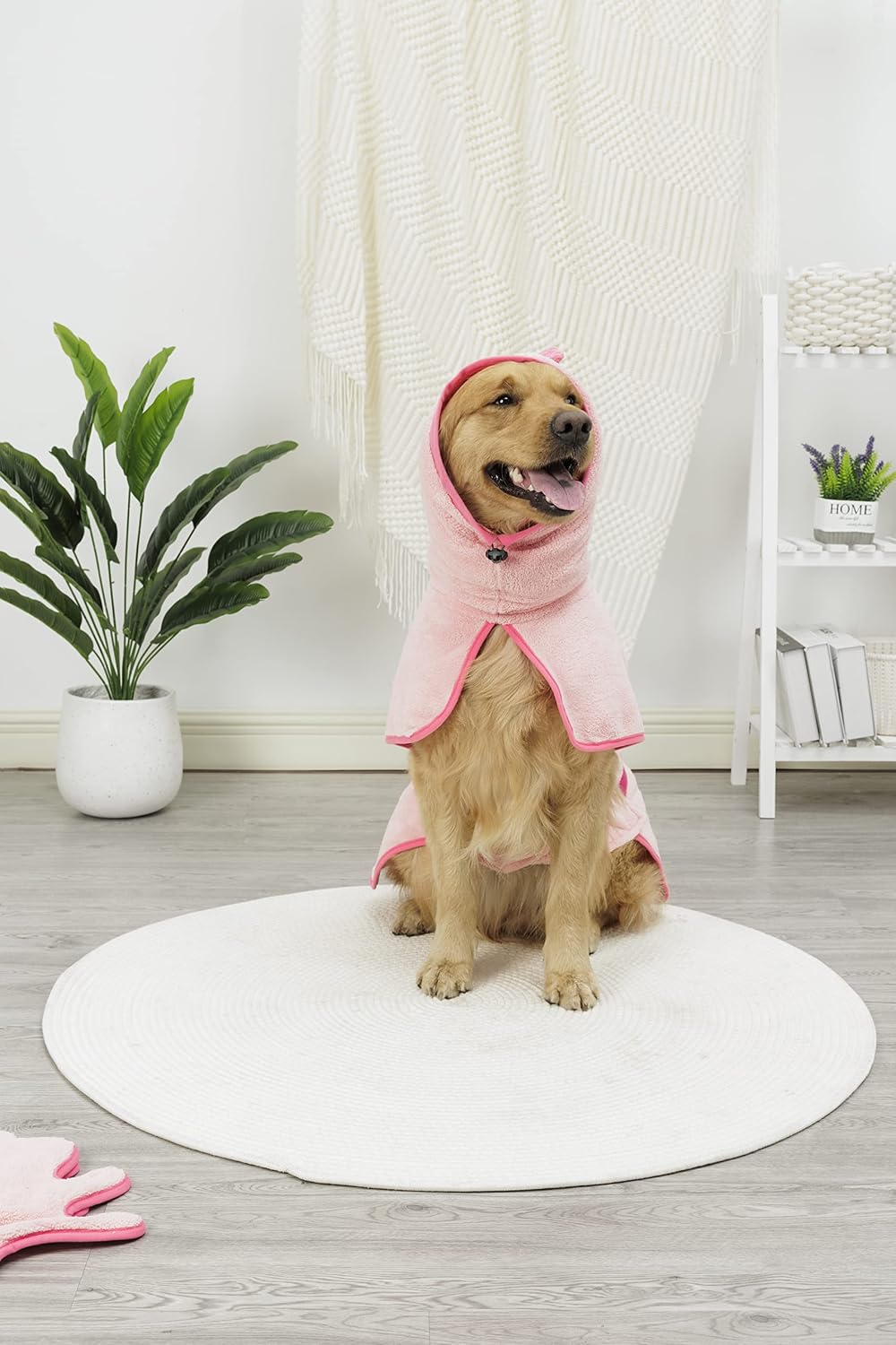 Pawyee Super Soft Fast-Drying Dog Towel with Drying Gloves for Cold - X-Large / Pink Dino - image 3