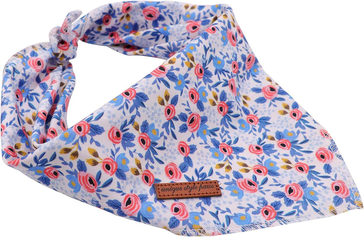 Dog Bandanas 1PC Washable Cotton Triangle Dog Scarfs for Small Medium - Small / Blue Flower - image 2