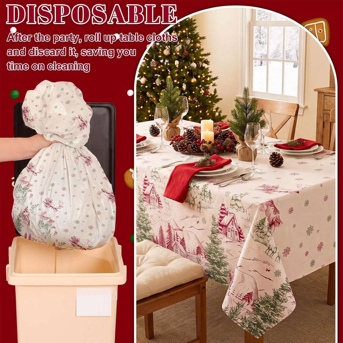 3 Pack Plastic Birthday Tablecloth - Vintage Christmas Toile - image 4
