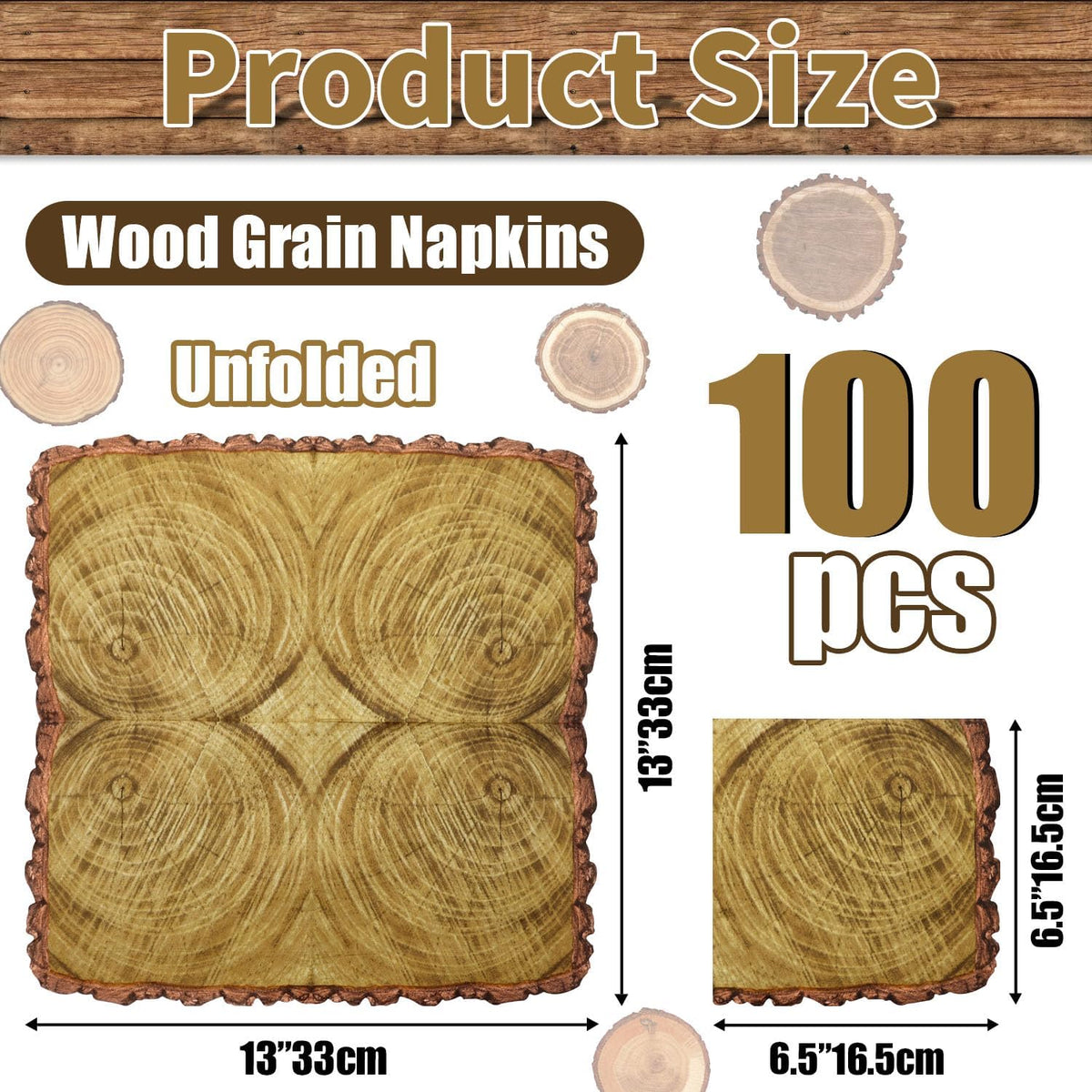 PTECDROTS 100 pack brown wood grain paper napkins for rustic and lumberjack parties - view 31