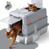 Enclosed Stainless Steel Litter Box - Grey XL