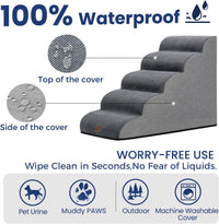 Dog Stairs for Small Dogs, 3-Step Pet Steps for Couch Sofa - Grey / 5.1 / 5-Step-Update (34.5"D x 17.7"W x 24.4"H) - image 4