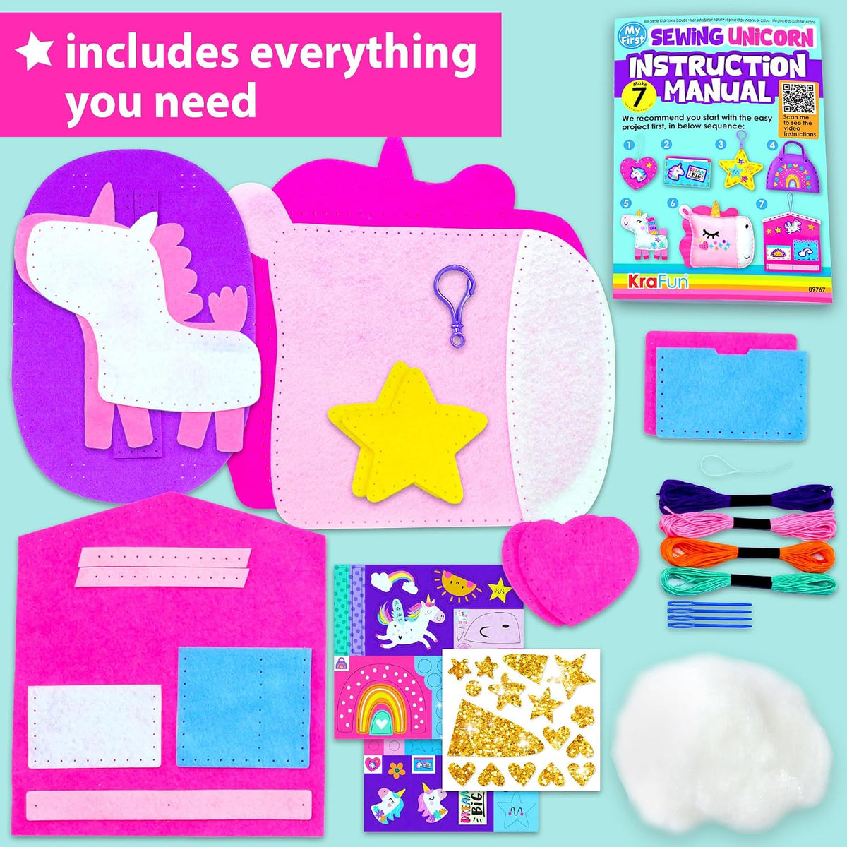 KRAFUN Mermaid Sea Animals Sewing Kit for Kids Age 6+ - My First Unicorn Sewing - image 2