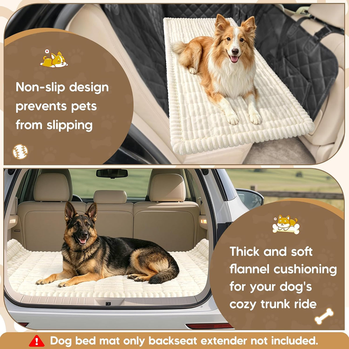 Dog Car Bed, Non-Slip Backseat Dog Bed Mat 50" L×24.6" W – Essentials for Dogs - Beige / Medium (50"L×24.6"W) - image 2