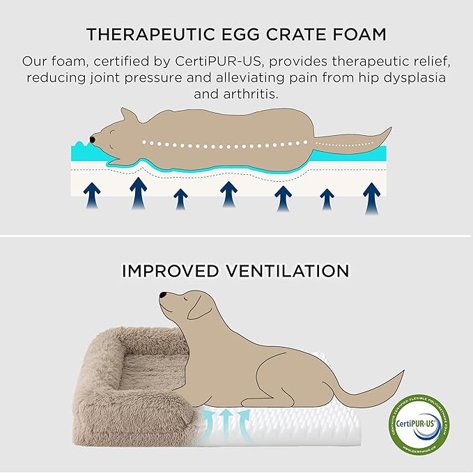 Bedsure Orthopedic Dog Beds for Small Dogs - Washable Small Dog Cat Bed Waterproof, Comfort Pet Couch Sofa with Washable Removable Cover, Pets Bed with Nonskid Bottom, Long Faux Fur-Taupe, 24"