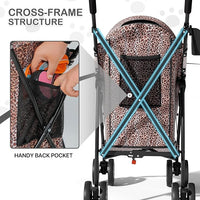 MoNiBloom 4 Wheels Pet Stroller, Easy-Fold Umbrella Shaped Dog Cat Jogger Stroller w/Storage Bag & Visible Mesh for Small/Medium Dogs Cats Leopard Print