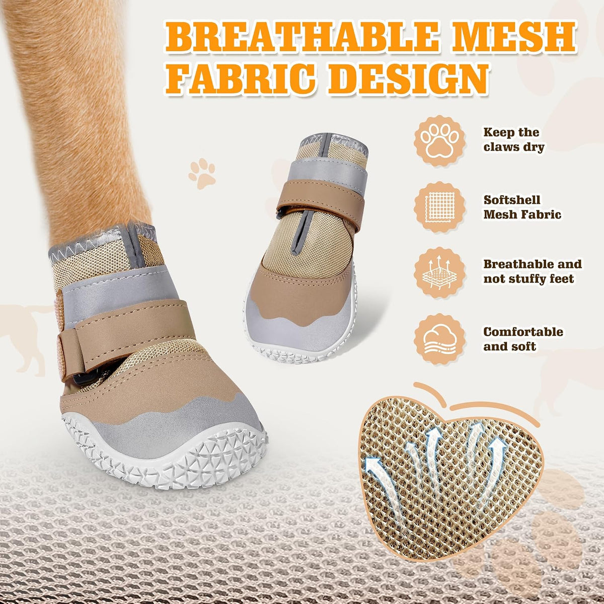 DcOaGt Dog Shoes Large Size Dogs - Khaki-Reflective / Size 8:for paw width 3.0-3.2 inches (Pack of 4) - image 3