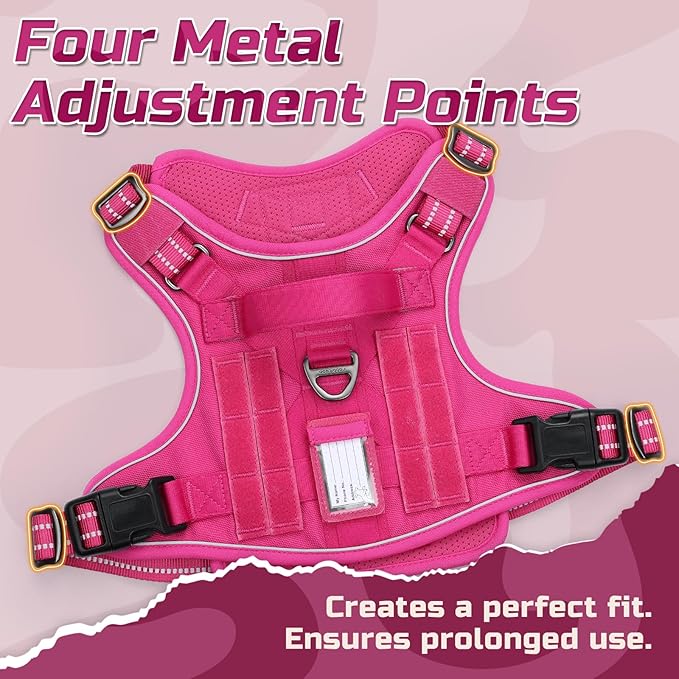 rabbitgoo Tactical Dog Harness Medium Sized Dog, No Pull Military Service Vest with Handle & Molle, Easy Control for Training Walking, Adjustable Reflective Straps, Rose Red, M