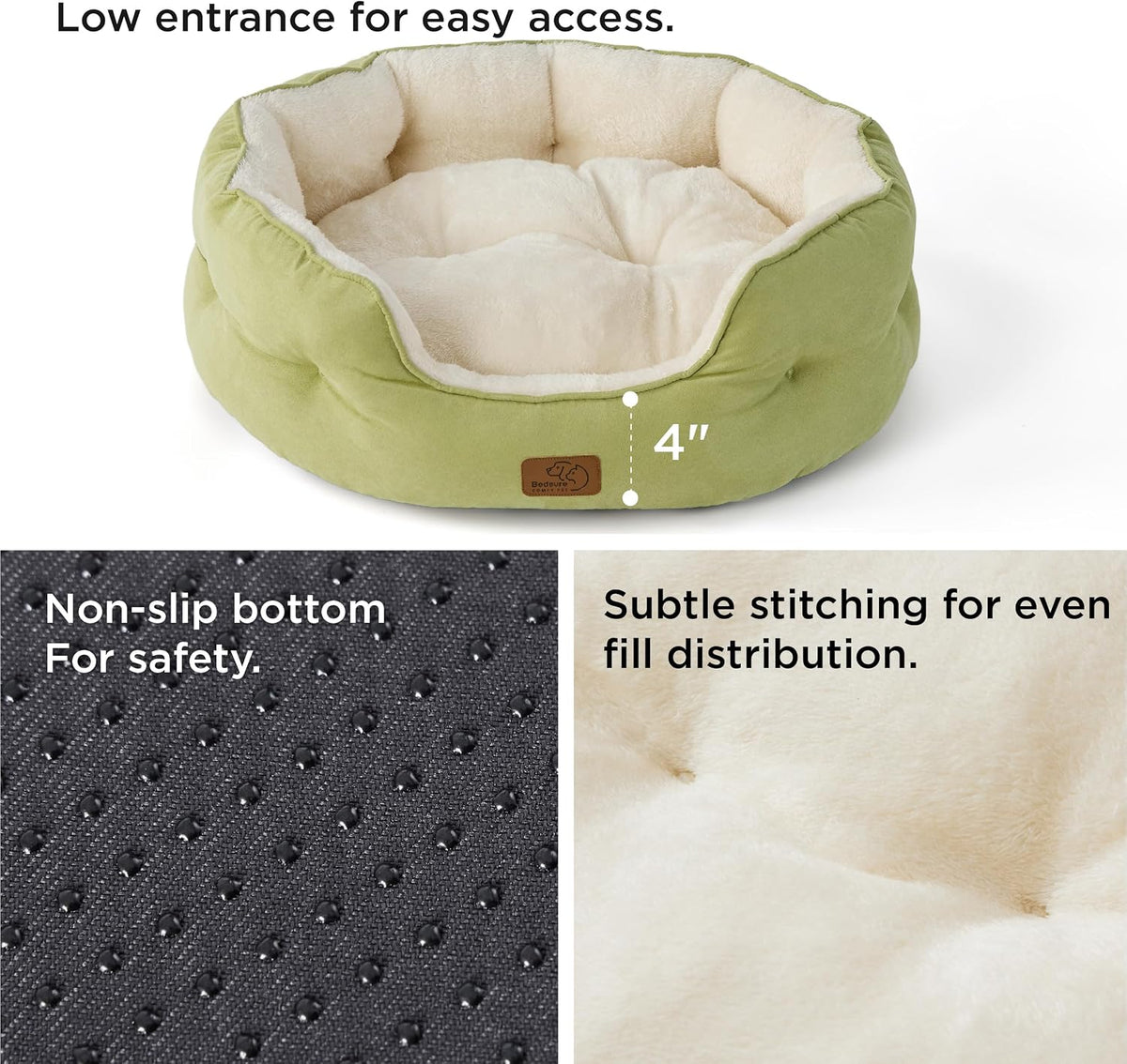 Bedsure Small Dog Bed Washable, Round Cat Beds for Indoor Cats - 25"L x 21"W x 8"Th / Pale Bean Green - image 4