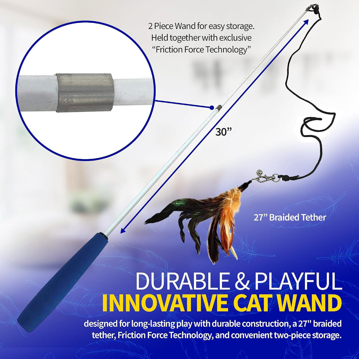 Pet Fit For Life Cat Feather Interactive Wand Toy Set - Wand + 2 Feathers, Browns - image 3