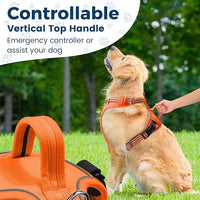 Funfox Dog Harness No Pull, Adjustable Pet Vest Harness, Super Soft Material with Vertical Handle Easy Control, Reflective Night Walking, 2 Leash Clips for XLarge Dogs, Orange, XL