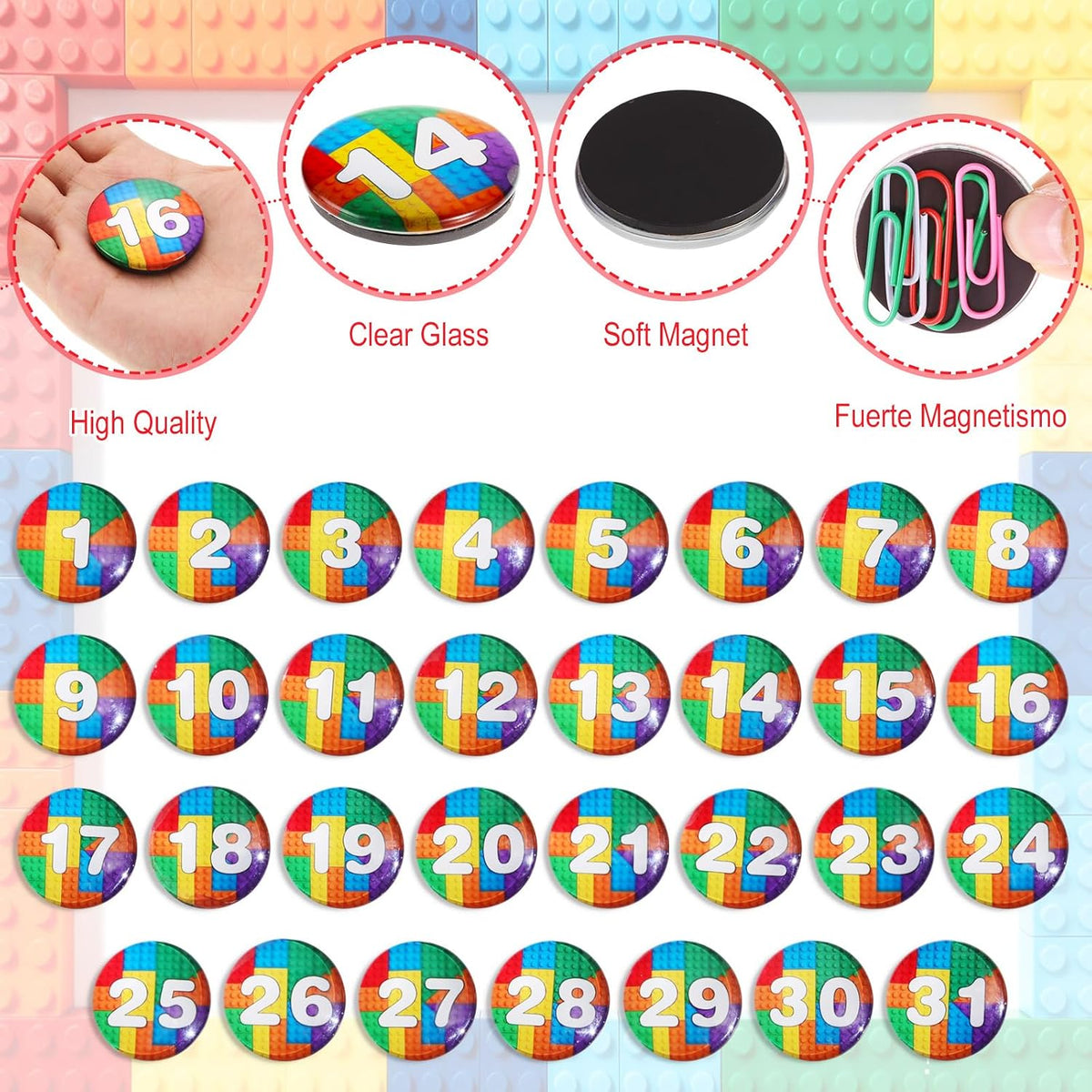 Tellegloww 1-31 magnetic calendar numbers in dark rainbow glass - view 21