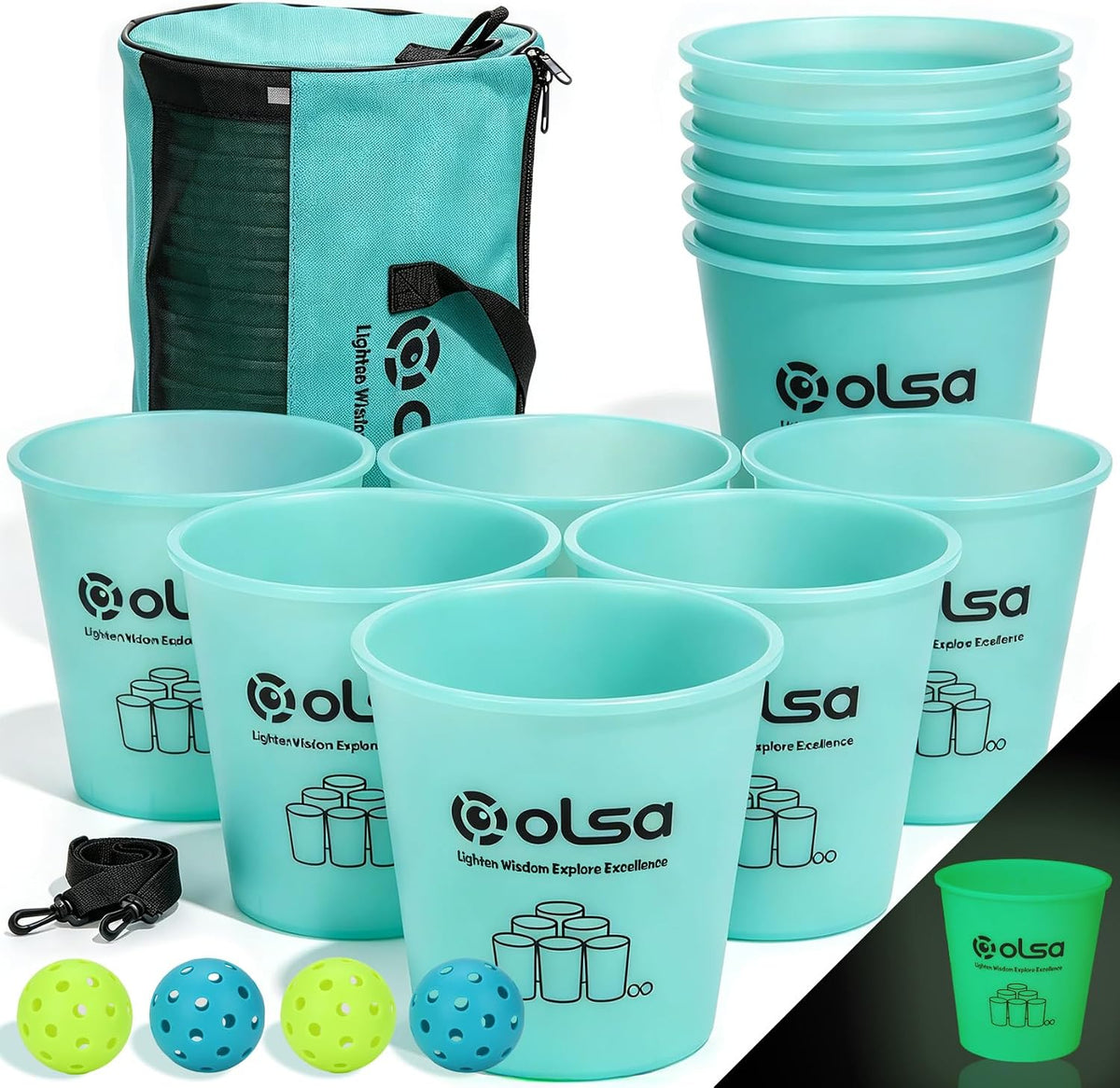 Olsa giant yard pong outdoor game with 12 plastic buckets, 4 balls and carry bag - view 5