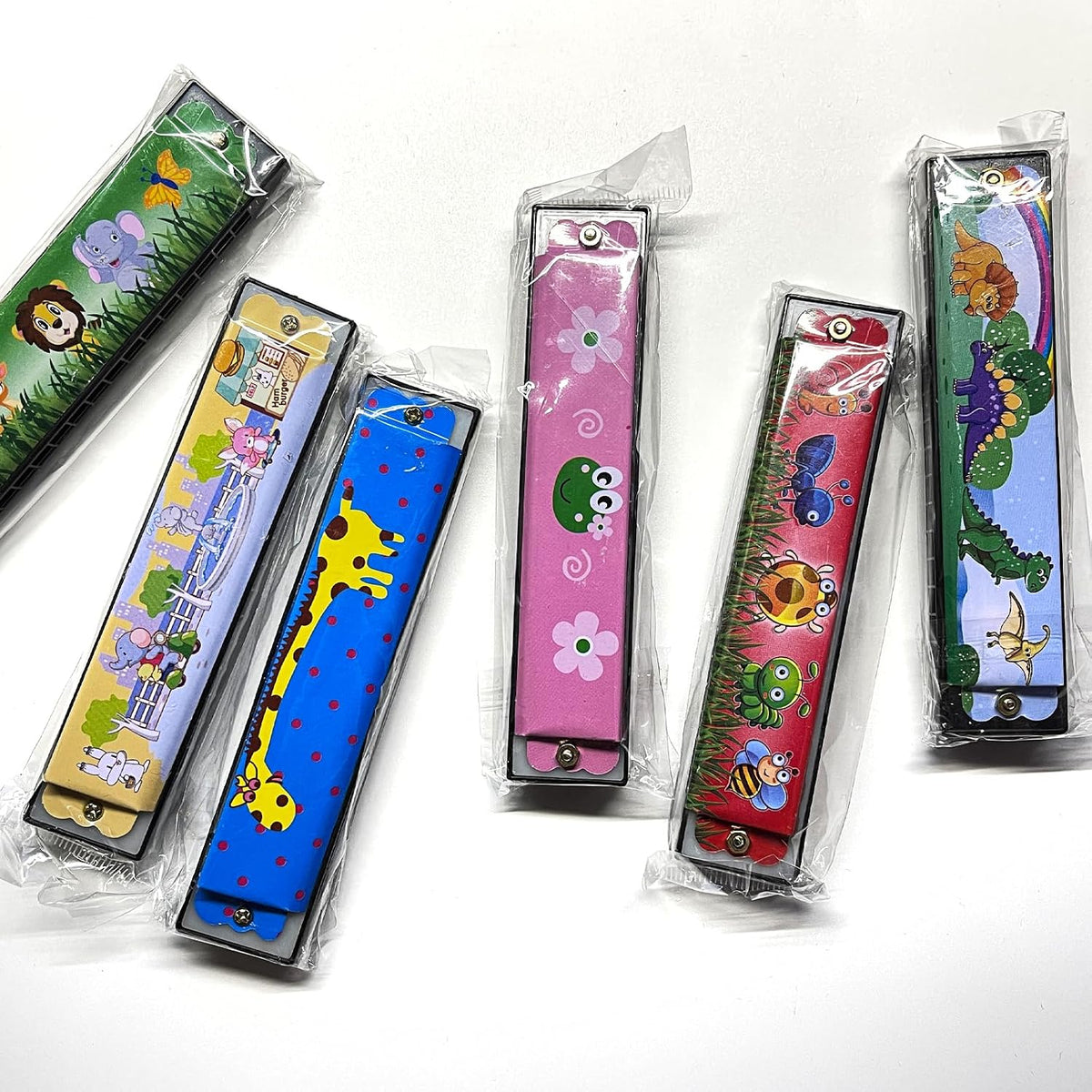 Wholelovein kids harmonicas, 20 colorful double row harmonicas with cartoon animal prints - view 8