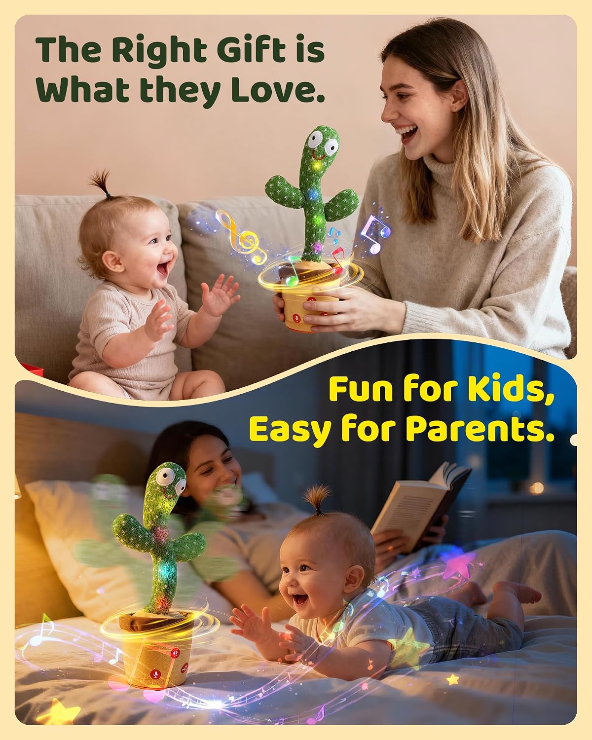 TWORIVER Adjustable Volume Dancing Talking Cactus Toy for Baby - Non-rechargeable-Green - image 2