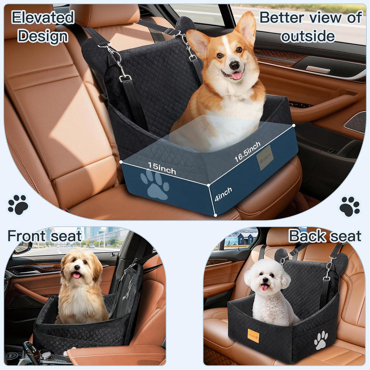 Dog Car Seats for Small/Medium Dogs up to – Essentials for Dogs - black - image 2