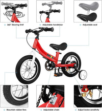 bikeboy 2 in 1 balance bike with pedals and hand brake, 12 14 16 inch wheels - view 11