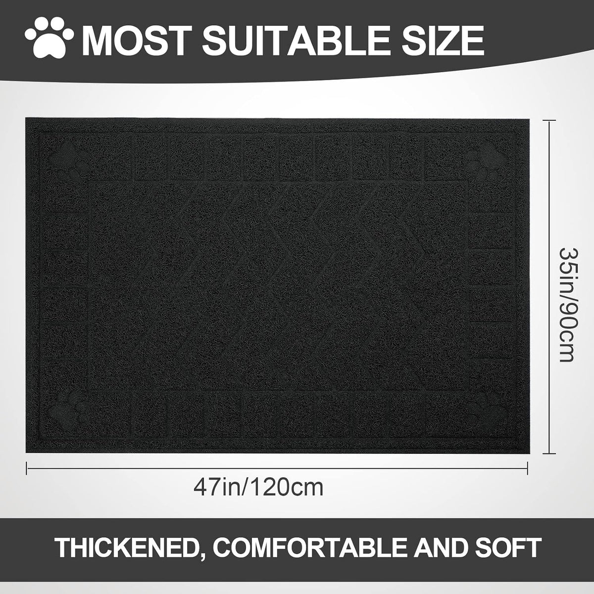 Cat Litter Box Mat, 47" x 35" Large Waterproof Litter Trapping Mat – Daily Care for Cats - Black / 2X-Large（47" x 35") - image 2