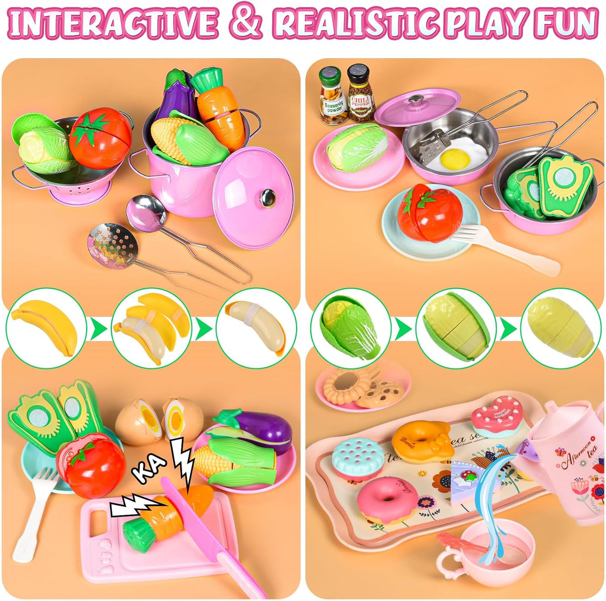 Upgraded Kids Grill Playset, Interactive BBQ Toys - Pink - image 4