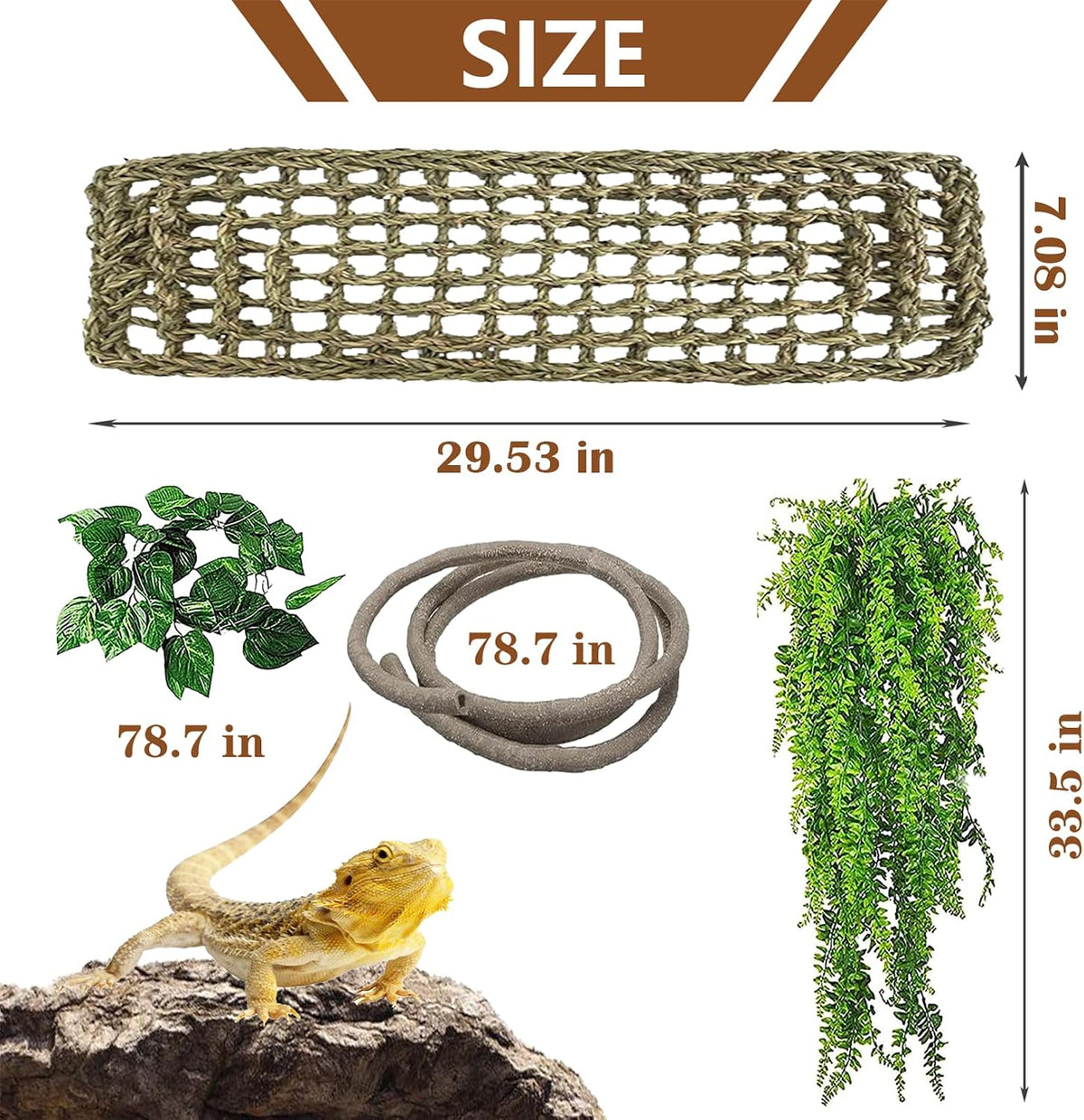 Bearded Dragon Hammock,Lizard Lounger Reptile Tank Hanging Plants Climbing Jungle Vines Flexible - Type：L-Rectangular hammock - image 2