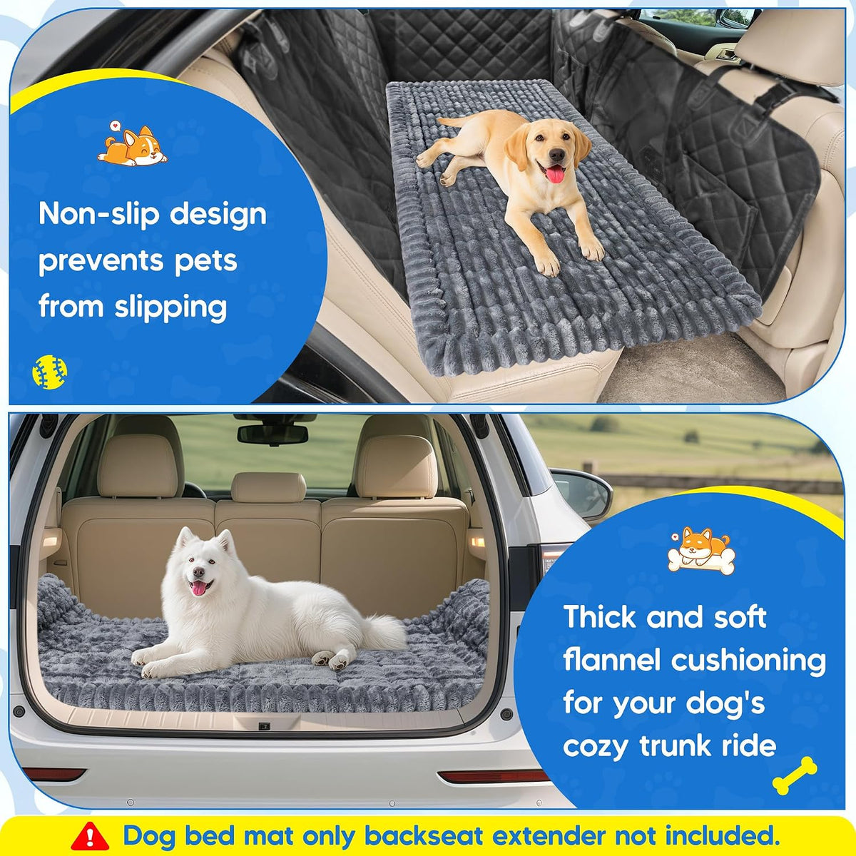 Dog Car Bed, Non-Slip Backseat Dog Bed Mat 50" L×24.6" W – Essentials for Dogs - Grey / Medium (50"L×24.6"W) - image 2