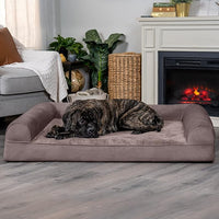 Furhaven Orthopedic Dog Bed for Large Dogs w/ Removable Bolsters & Washable Cover, For Dogs Up to 125 lbs - Faux Fur & Velvet Sofa - Driftwood Brown, Jumbo Plus/XXL