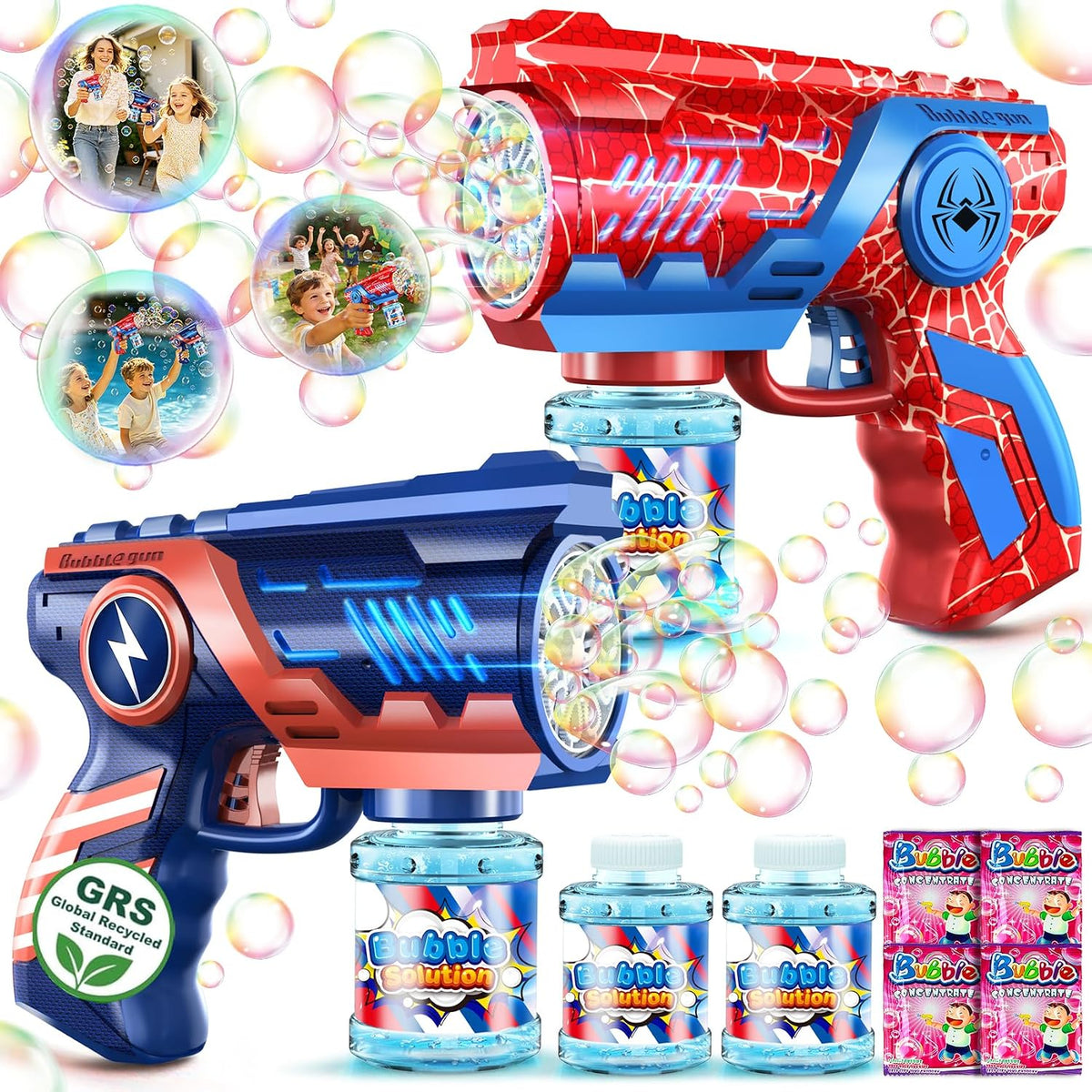 Nicmore automatic bubble gun 2-pack for kids with bubble solution bottles - view 2