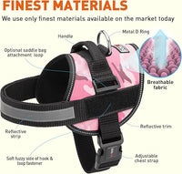 Dogline Dog Harness, Reflective No-Pull Adjustable Vest with Handle for Walking, Training, Breathable, No - Choke Harness for Small, Medium or Large Dogs Room for Patches Girth 33"-46" in Pink Camo