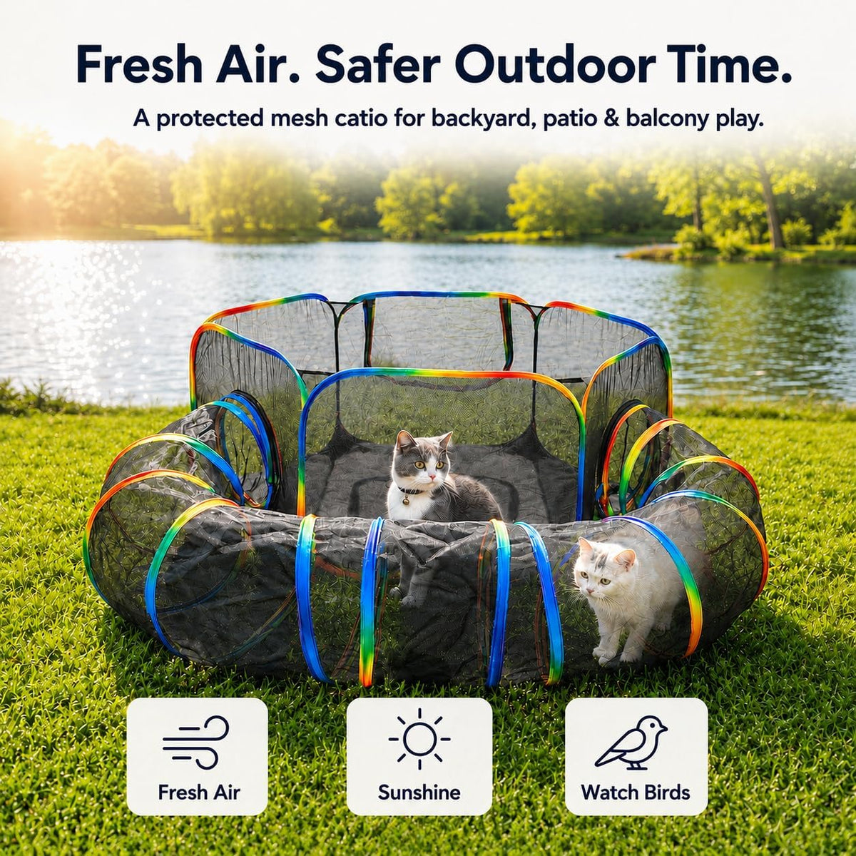 Portable Cat Enclosure, Foldable Playpen for Indoor Cats - Tent + Circle Tunnel (Pack of 2) - image 2