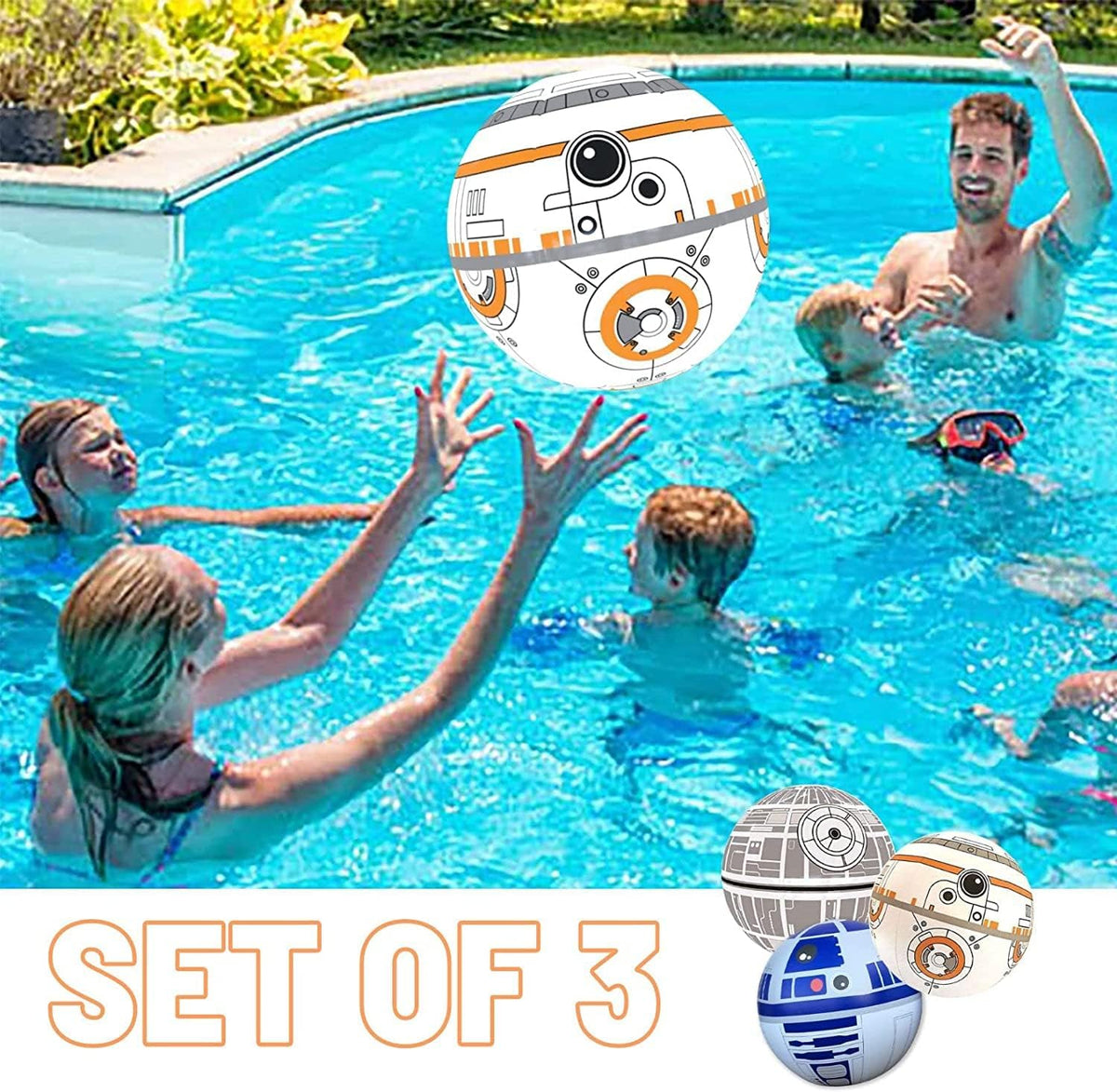 NINOSTAR galactic inflatable beach balls, set of 3 large balls with space designs - view 3
