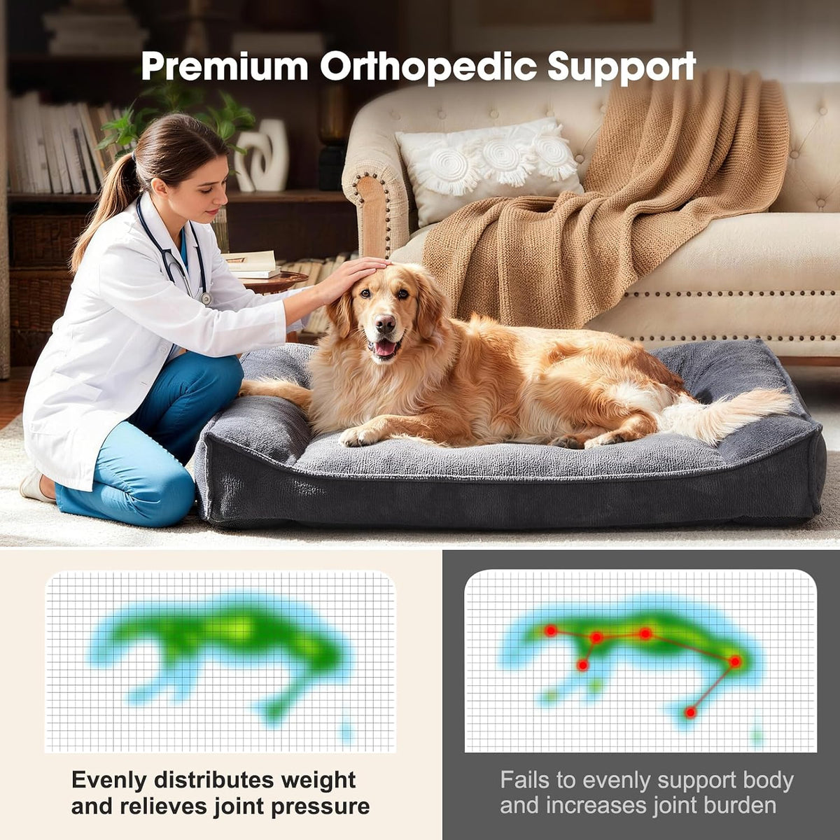 FURTIME XL Orthopedic Dog Bed Large Sized Dog - Grey / 35"L x 25"W x 8"Th - image 4