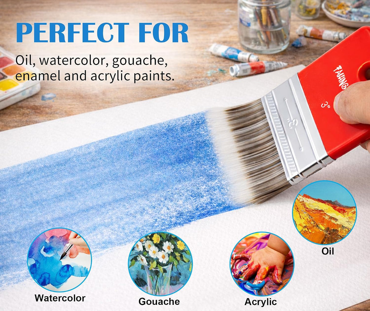 Falling in Art large 8 inch flat paddle paint brush with stainless steel ferrule - view 15