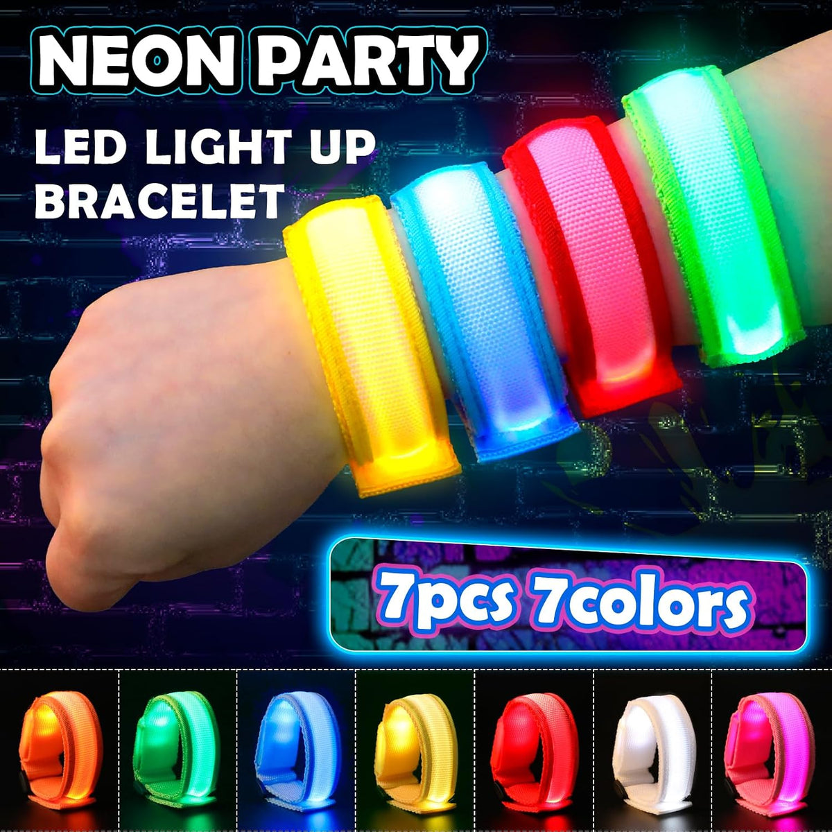 YADIYA LED glow bracelets, 14 light up nylon wristbands in red, orange, yellow, green, blue, pink an - view 3