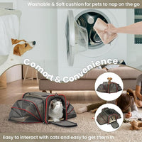 Petsfit 2 Side Expandable Pet Carrier Dog Carrier Cat Carrier for 2 Cats, 19" Lx 12" Wx 12" H, with Soft Cushion, Built-in Safety Rope, Pockets, Fit for Car Travel