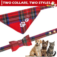 Dog Collar and Leash Set - Embroidery Floral Dog Bow Tie and Bandana Collar with Bell, Cute Flower - Tartan / Small - image 3