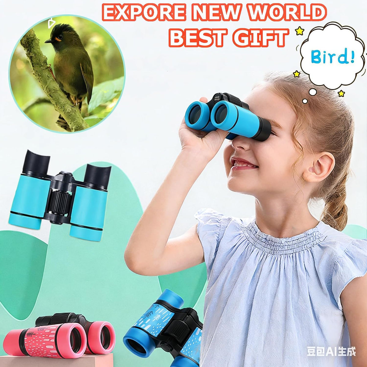 Kids Binoculars Ages 3-12 with Compass & Whistle – Fun for Kids & Family - Blue - image 2