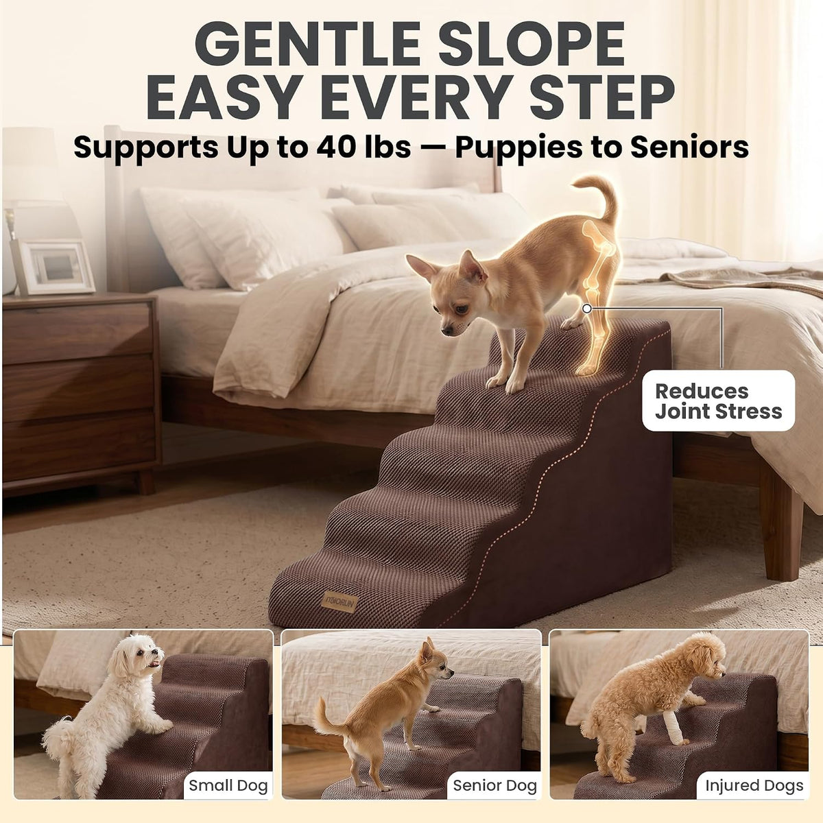 Miorun Dog Stairs for High Beds - Chocolate / 5.0 / Stairs 24.5"H - image 3