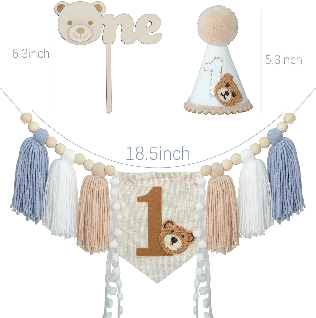 DCJHFJ First Birthday Decorations for Boy Highchair Banner One - Blue Khaki White - image 4