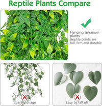 Hamiledyi Reptile Plants, 4 Pack Fake Amphibian Plants, Artificial Leaves Habitat Decorations with Suction Cup for Bearded Dragon Lizard Geckos Chameleon
