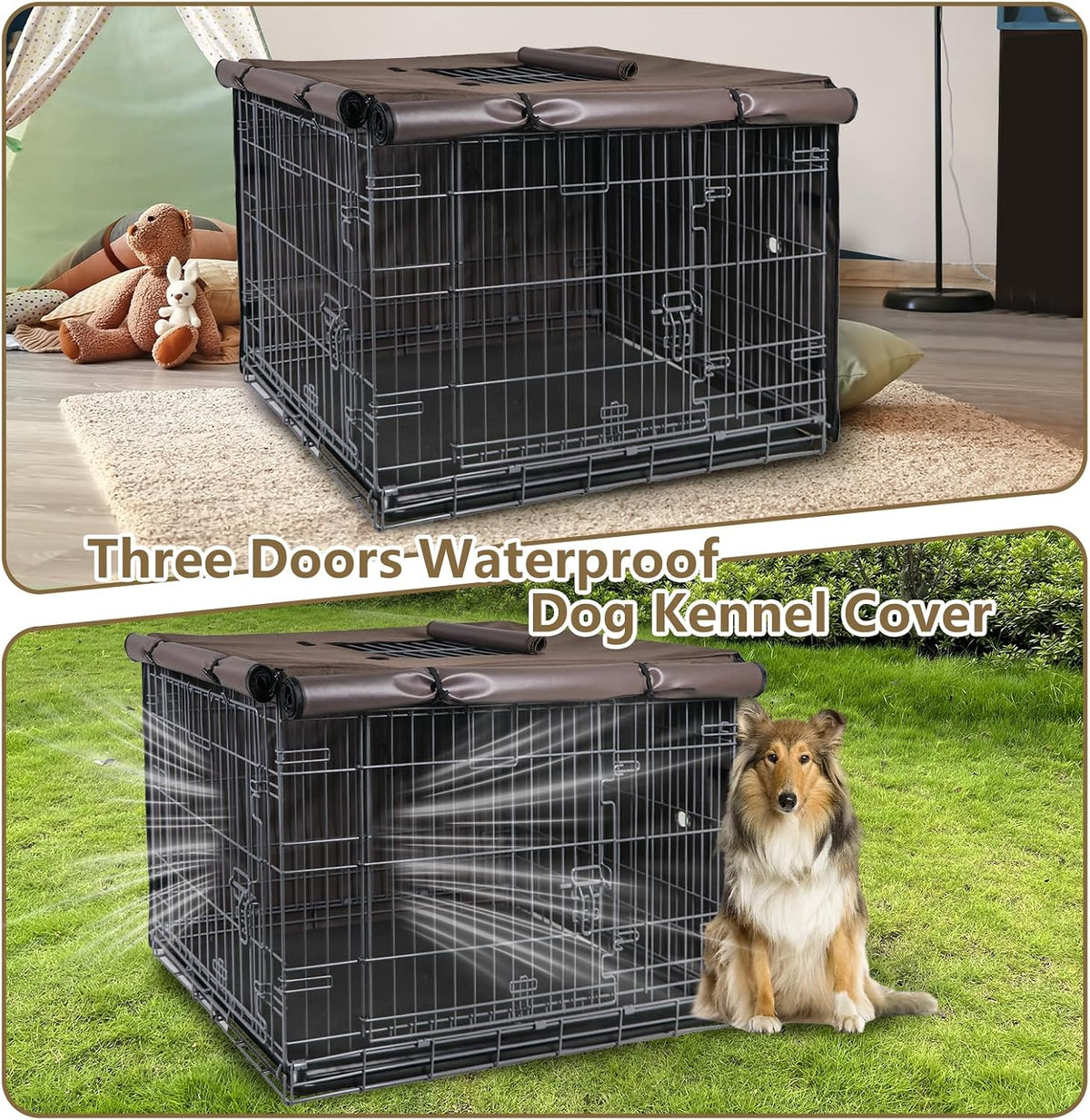 Dog Crate Cover Heavy Duty Oxford Fabric for 36-Inch Wire Crates – Essentials for Dogs - Brown / 48.0"L x 30.0"W x 33.0"H - image 2