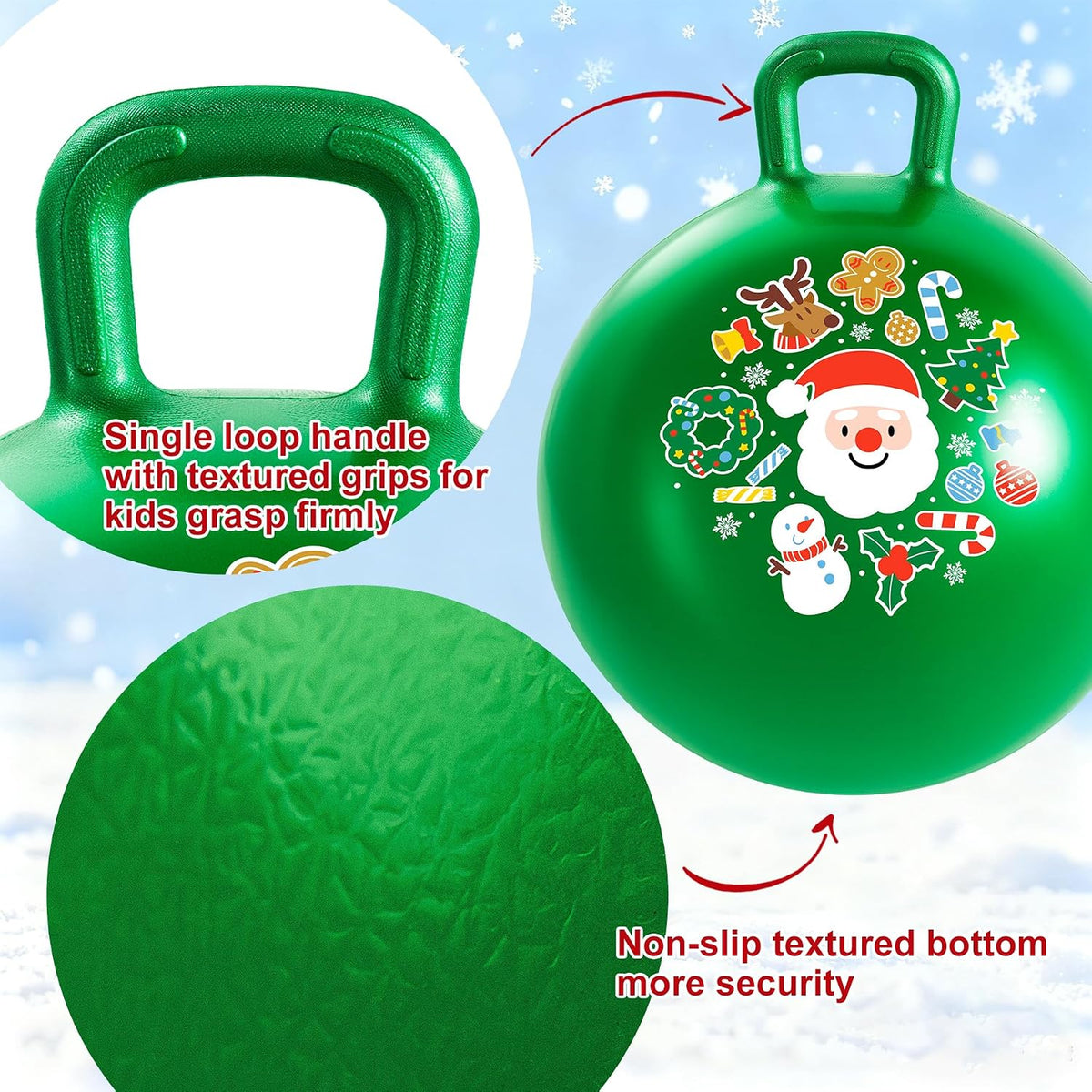 ZOOJOY Hopper Ball, Hopping Toys for Kids - Age:3-8(18''/45cm) / Green Christmas - image 3