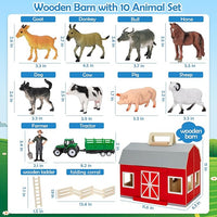 YEEBAY Farm Animals Toys for 3+ Year Old Kids Toddlers Girls Boys, Large Wooden Barn with Animal Play Figures, Farm Playset Educational Learning Toys, Ideal Christmas Birthday Gifts