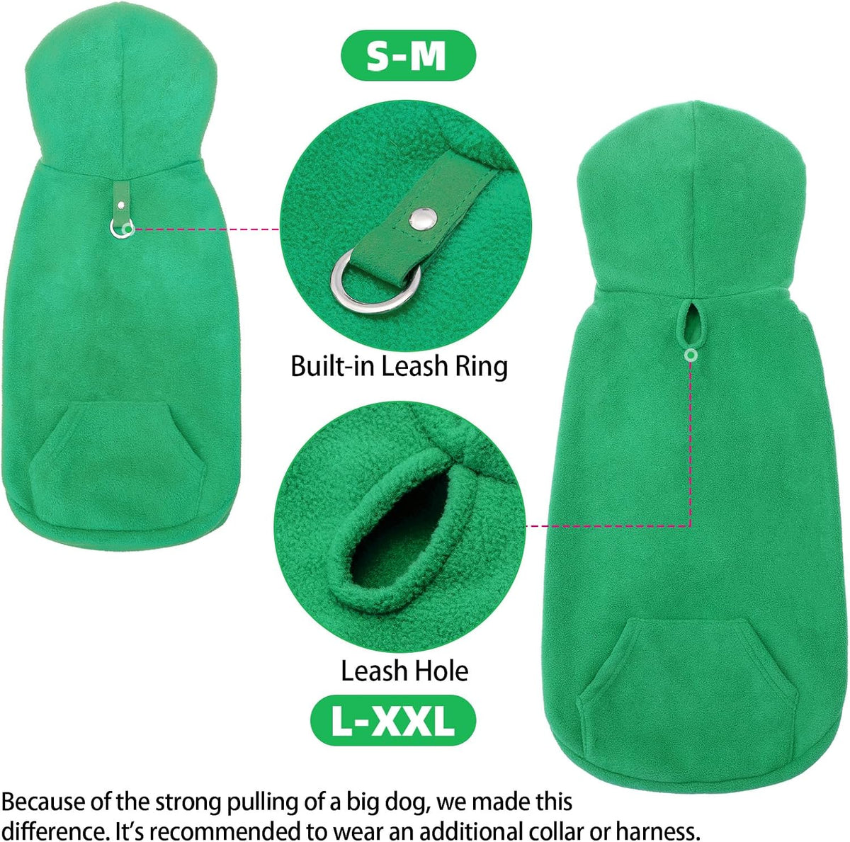 Fleece Dog Hoodie with Pouch, Green S – Essentials for Dogs - Large / Green - image 3